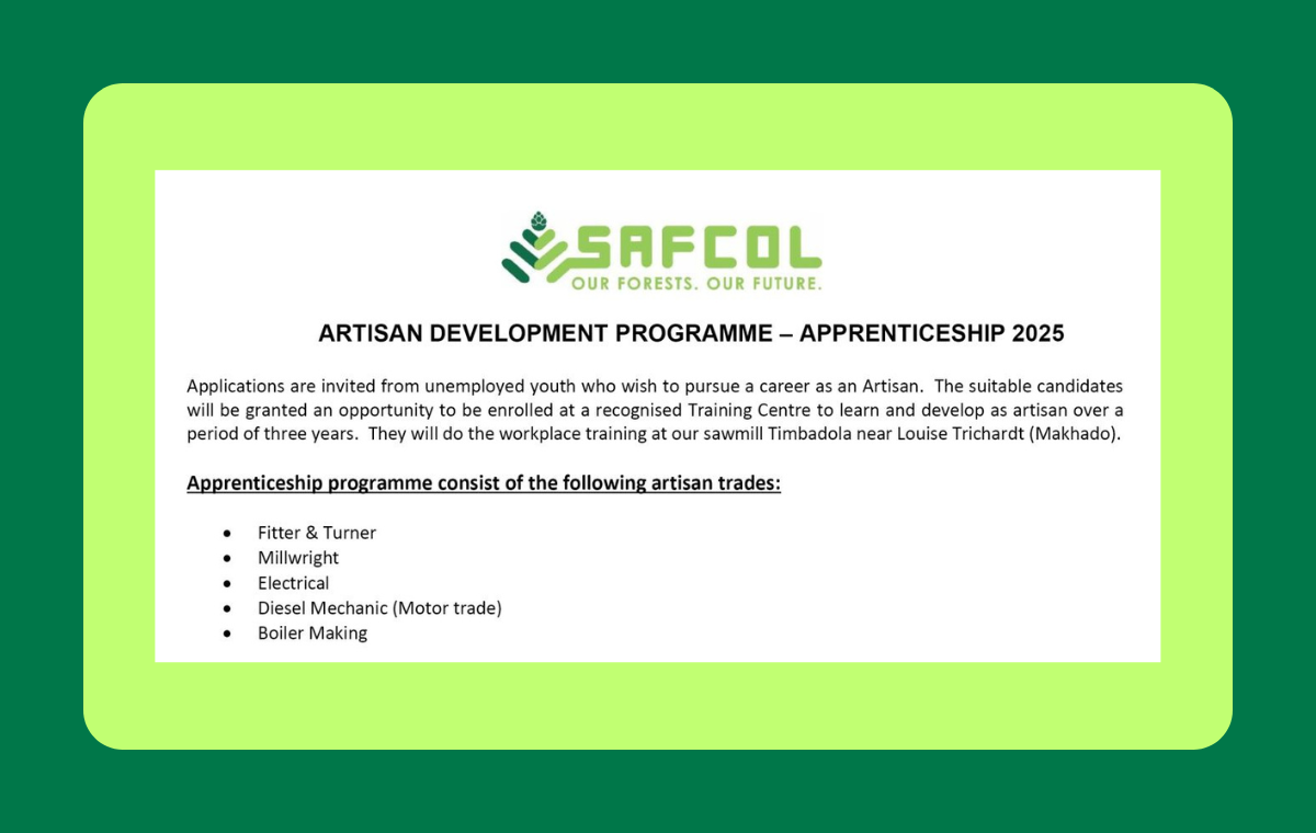 South African Forestry Company Apprenticeship Programme 2025 (various